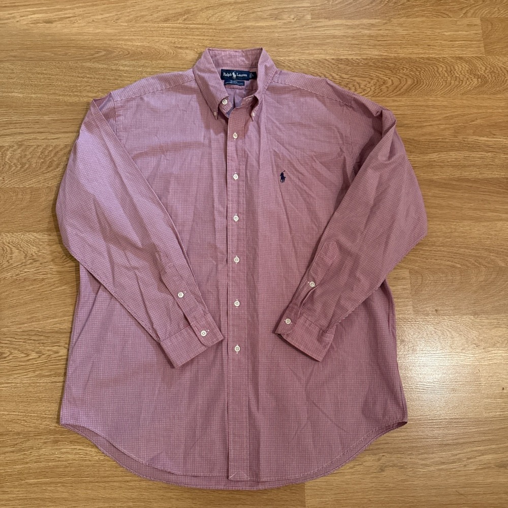 Ralph Lauren Shirt Men's Large Red / Blue Plaid Blake 100% Two-Ply Cotton Preppy